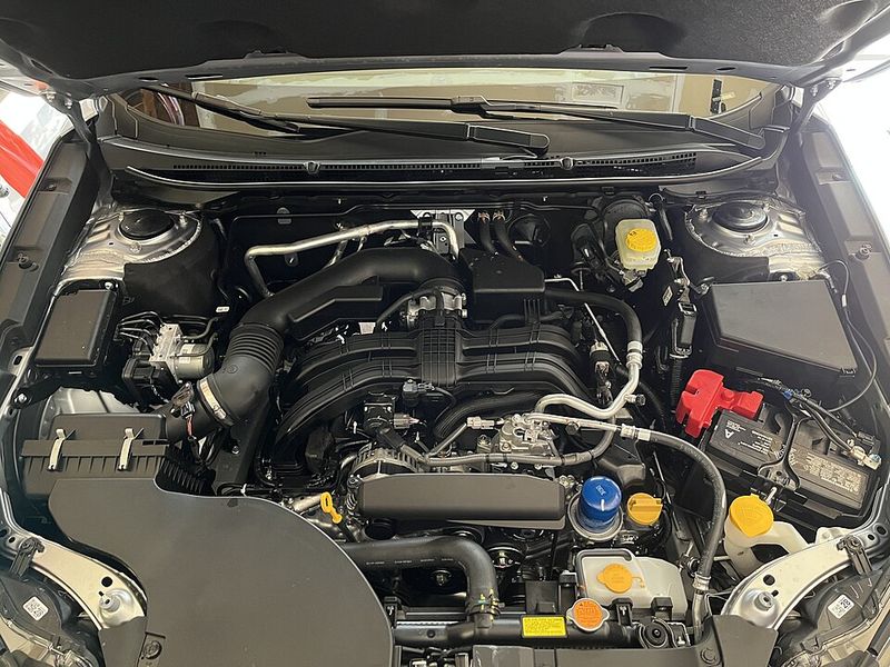 Car engine bay with fluid reservoirs